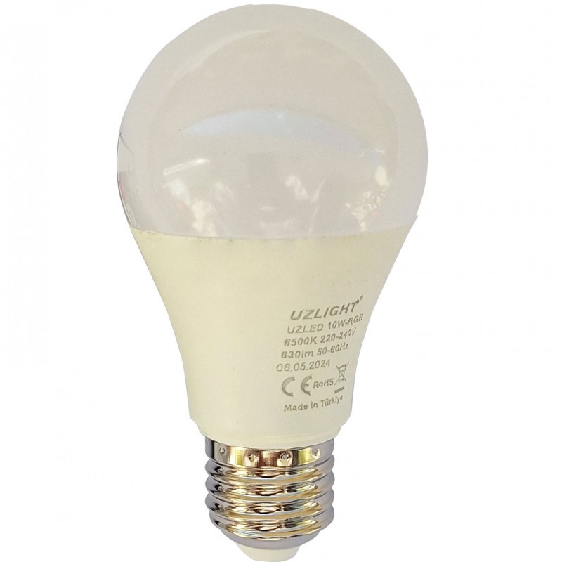 Uzlight Uzaktan Kumandalı 10 Watt RGB Led Ampul E27 Beyaz Işık