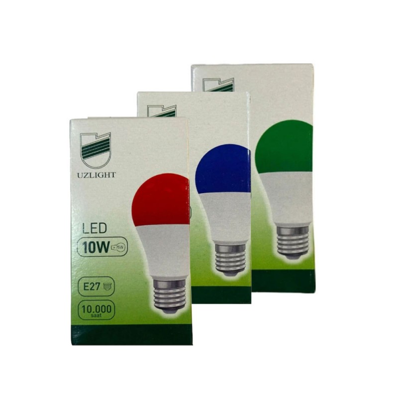 Uzlight 10 Watt Tasarruflu Led Ampul E27 Renkli 3 Adet