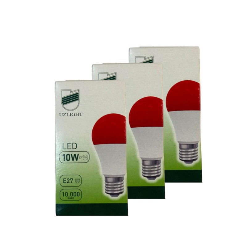 Uzlight 10 Watt Tasarruflu Led Ampul E27 Renkli 3 Adet