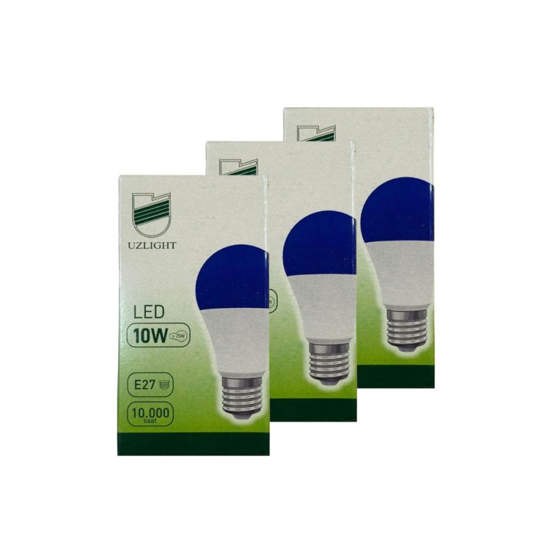 Uzlight 10 Watt Tasarruflu Led Ampul E27 Renkli 3 Adet