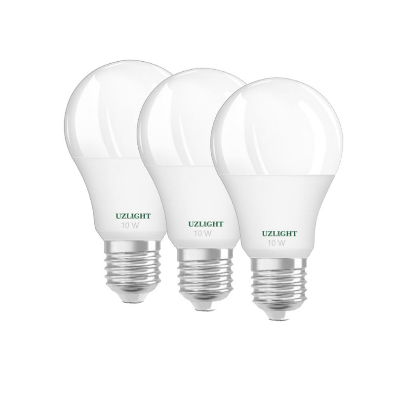 Uzlight 10 Watt Tasarruflu Led Ampul E27 Gün Işığı Işık 3000 Kelvin 3 Adet