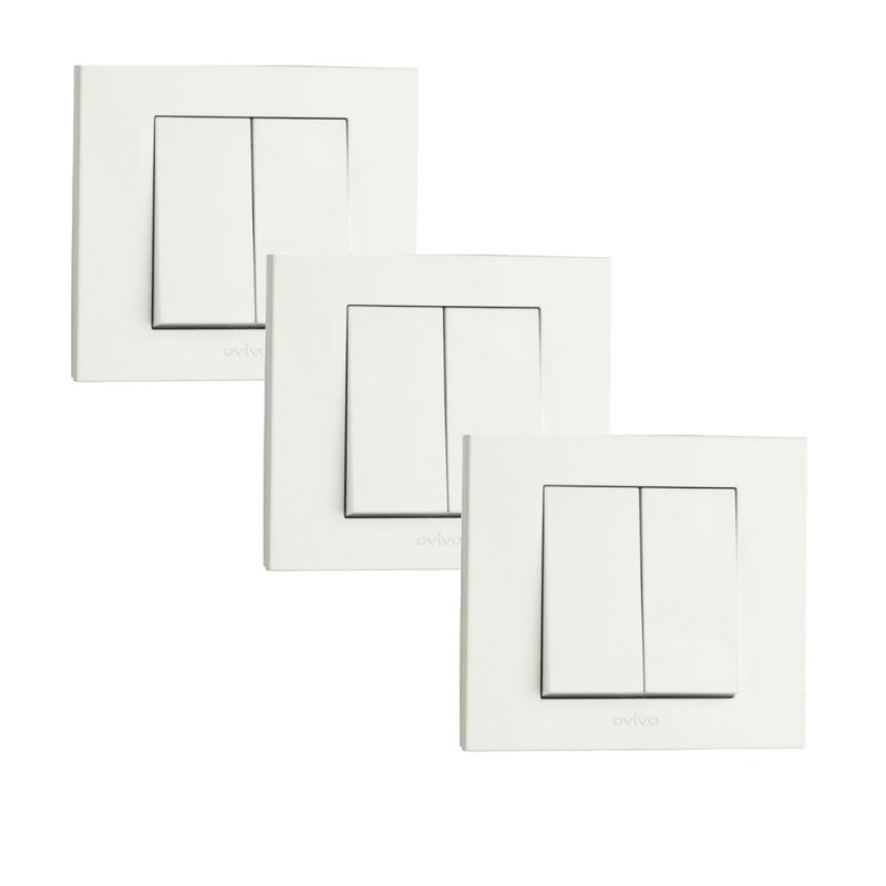 Ovivo Grano İkili Anahtar, Komütatör Çerçeveli Beyaz 3 Adet Sıva Altı