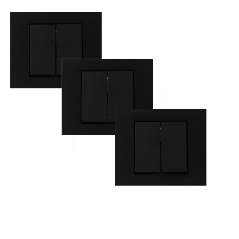 Ovivo Grano İkili Anahtar, Komütatör Çerçeveli Siyah 3 Adet Sıva Altı