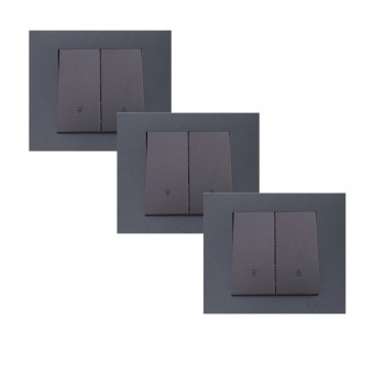 Ovivo Grano Jaluzi Kumanda Anahtarı Çerçeveli Füme 3 Adet Sıva Altı