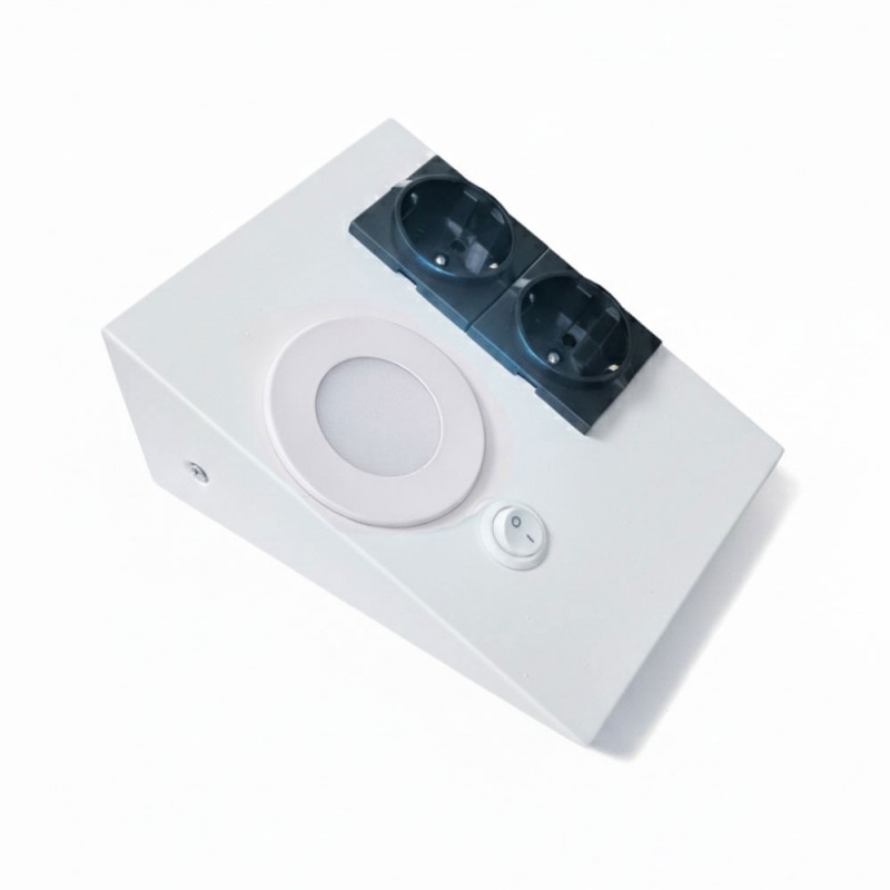 Lampist Tezgah Altı 2 Prizli, Düğmeli Led Aydınlatma Beyaz Kasa Beyaz Işık