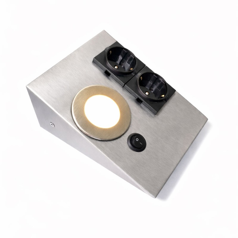 Lampist Tezgah Altı 2 Prizli, Düğmeli Led Aydınlatma Krom Kasa Gün Işığı Işık